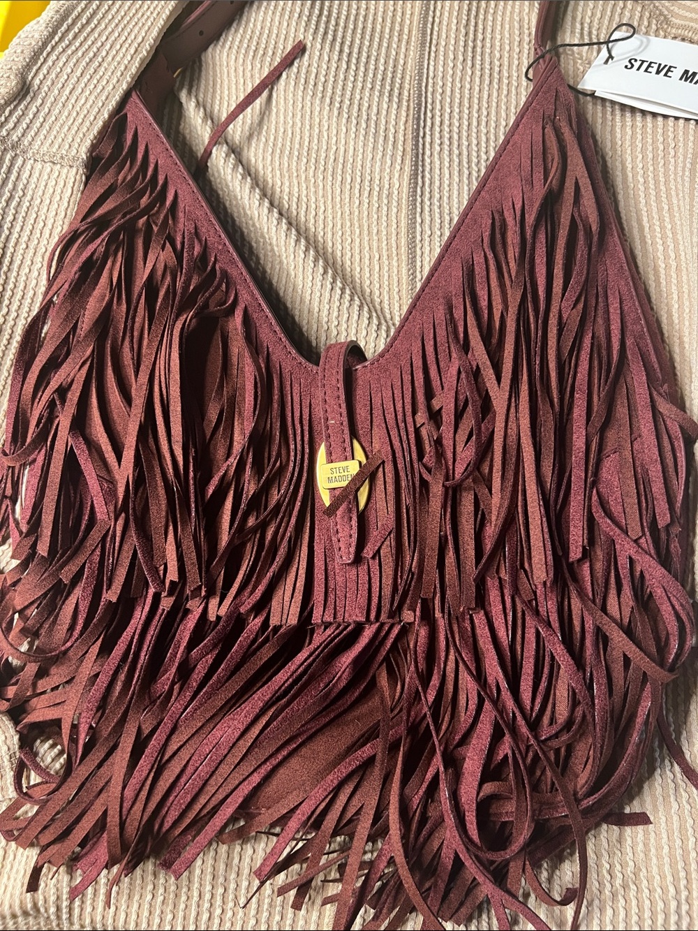 Steve Madden Burgundy Fringe Shoulder Bag - Picture 5 of 8